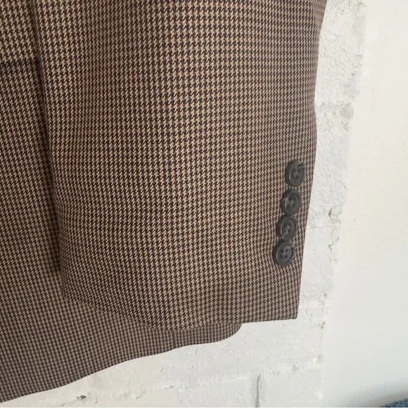 Jos. A. Bank Signature 48L Brown Houndstooth 100% Wool Sport Coat Blazer - Picture 5 of 9